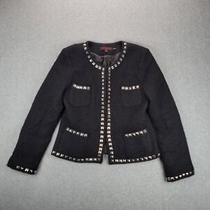 Raw 7 Vintage Wool Sweater Cardigan Womens M Black Retro Y2K Distressed Stud